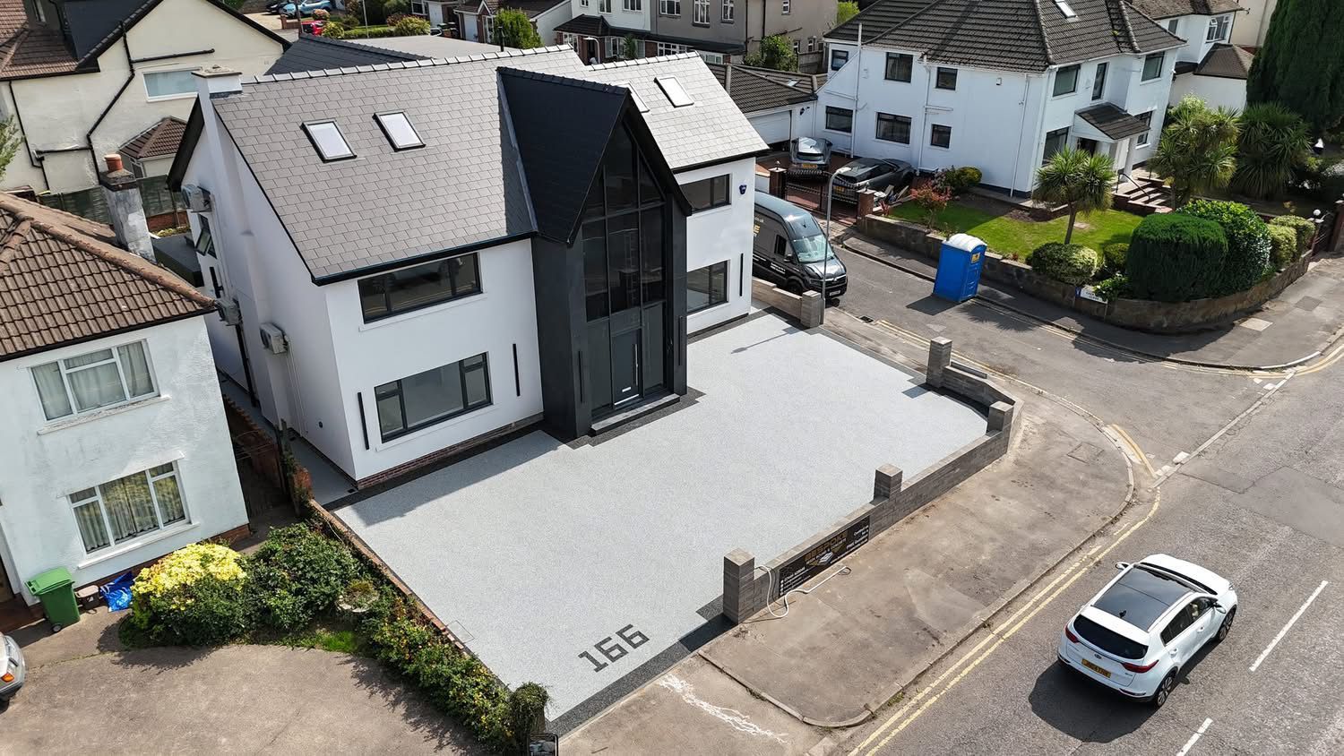 An aerial view of a block paving driveway laid by T & R Paving